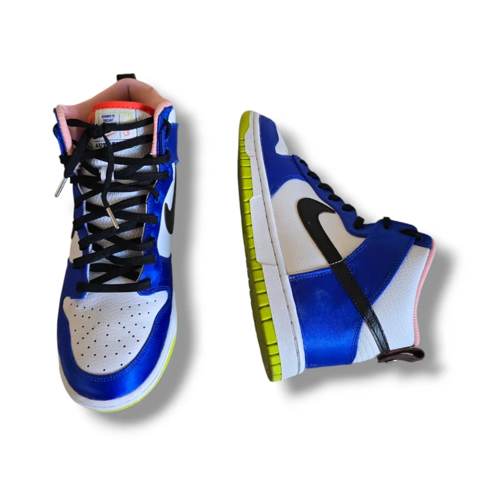 NIKE Women's Dunk High Blue Satin & Leather Sneakers - Picture 11 of 16